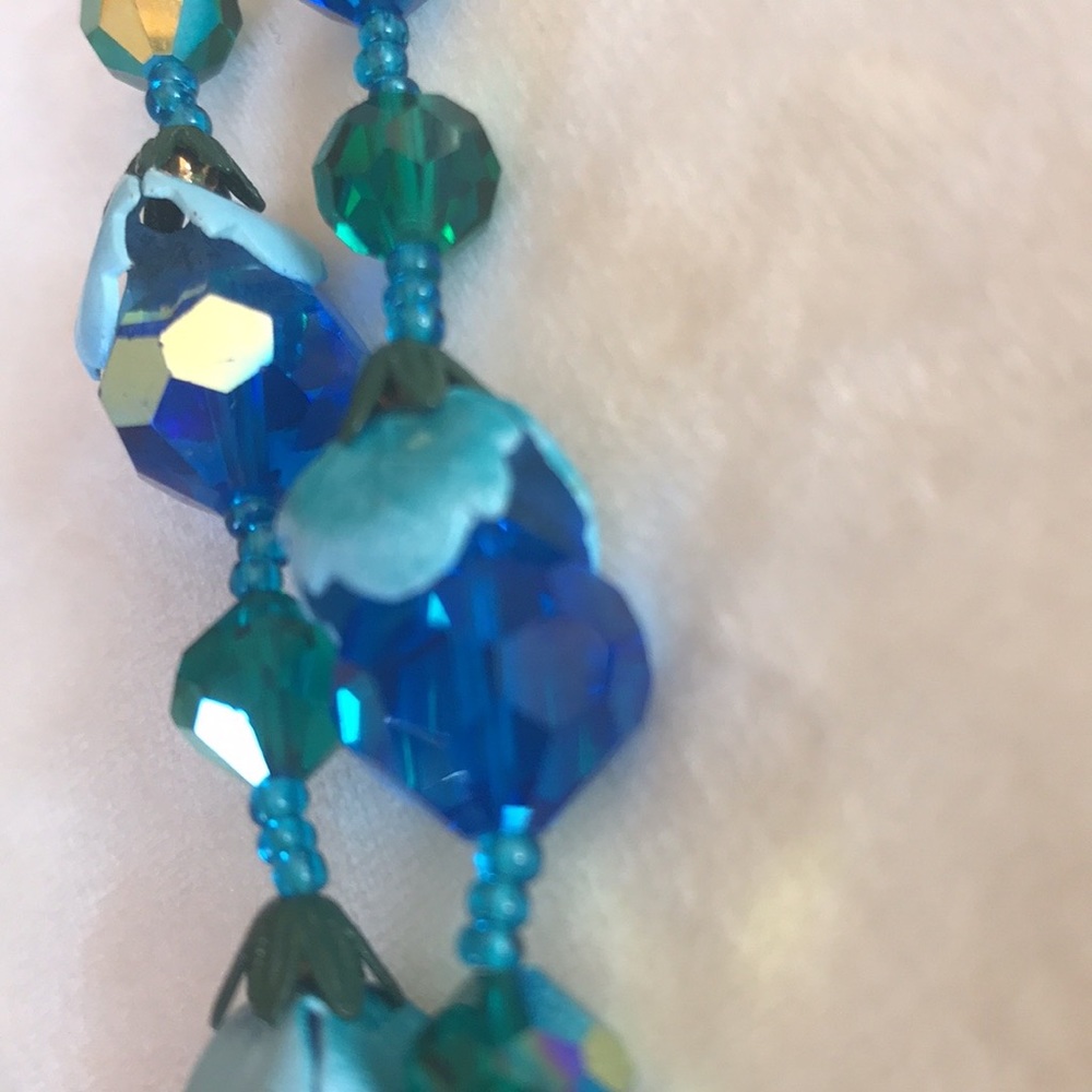 VTG BLUE ENAMEL AURORA BOREALIS CRYSTAL 2 STRAND - Picture 12 of 14